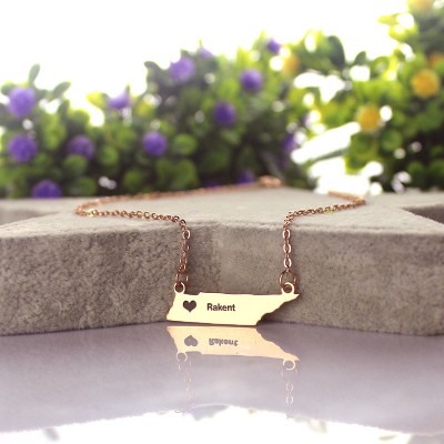 Tennessee State Shaped Necklaces With Heart Name Rose Gold - The Handmade ™