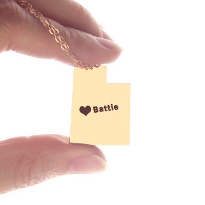 Utah State Shaped Necklaces With Heart Name Rose Gold - The Handmade ™