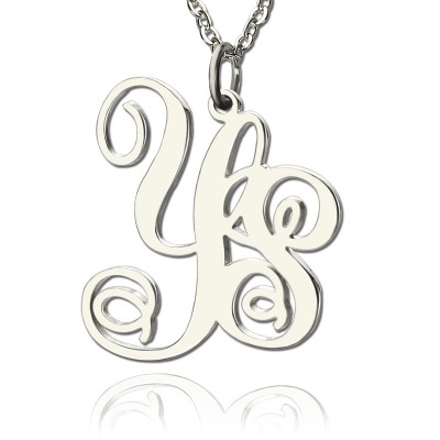 White Gold Vine Font 2 Initial Monogram Necklace - The Handmade ™