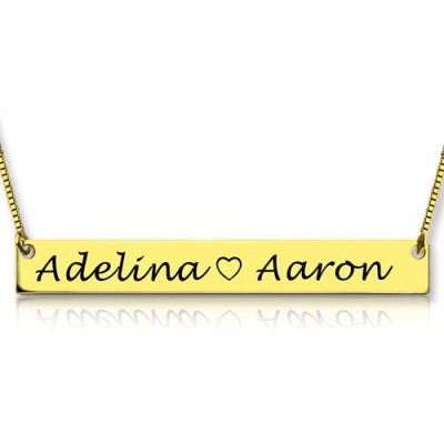 Gold Bar Necklace Engraved Double Name - The Handmade ™