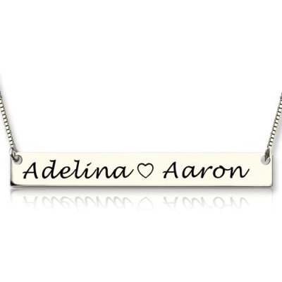 Couple Bar Necklace Engraved Name Silver - The Handmade ™