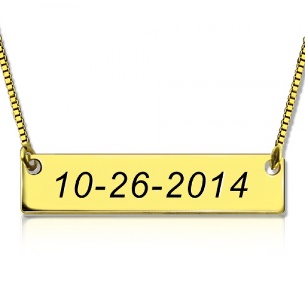 Engraved Date Bar Necklace Gold - The Handmade ™