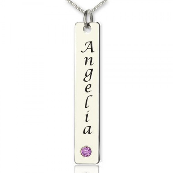 Vertical Bar Necklace Name Tag Silver - The Handmade ™