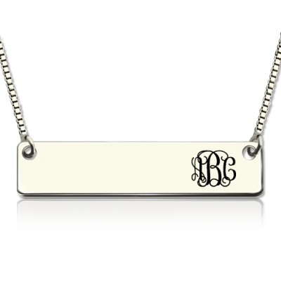 Engraved Monogram Initial Bar Necklace Silver - The Handmade ™