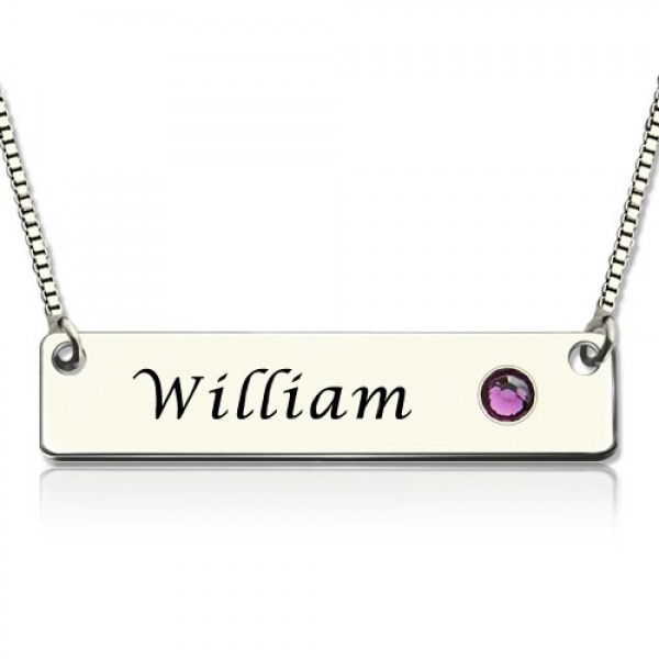 Nameplate Bar Necklace with Birthstone Silver - The Handmade ™