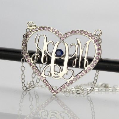 Silver Heart Birthstone Monogram Necklace - The Handmade ™