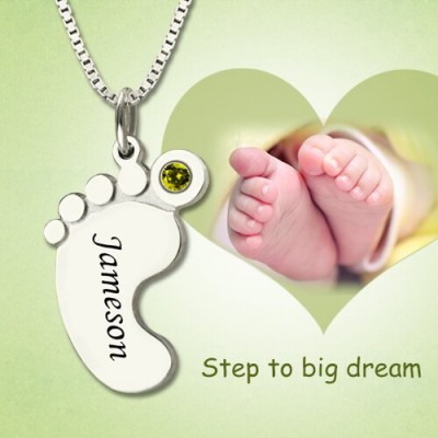Mothers Baby Feet Necklace with birthstone Name - The Handmade ™