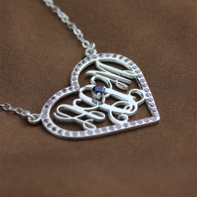 Silver Heart Birthstone Monogram Necklace - The Handmade ™