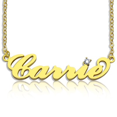 Carrie Nameplate Necklace with Birthstone Gold - The Handmade ™