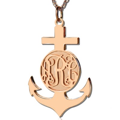 Rose Gold Anchor Cross Monogram Initial Pendant - The Handmade ™