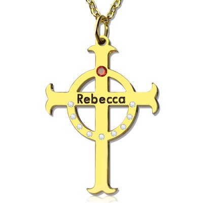 Circle Cross Necklaces with Birthstone Name - The Handmade ™