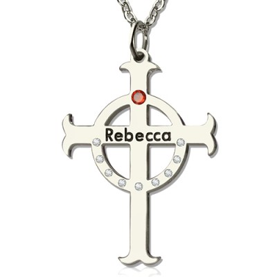 Circle Cross Necklaces with Birthstone Name Silver - The Handmade ™