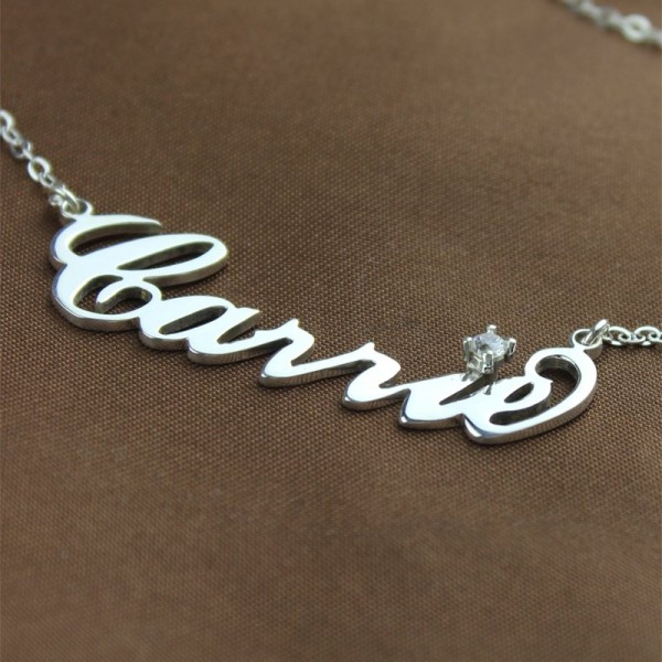 Silver Carrie Name Necklace With Birthstone - The Handmade ™