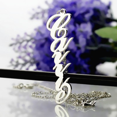 Vertical Carrie Style Name Necklace Silver - The Handmade ™