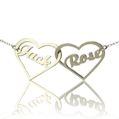 Double Heart Love Necklace With Names Silver - The Handmade ™