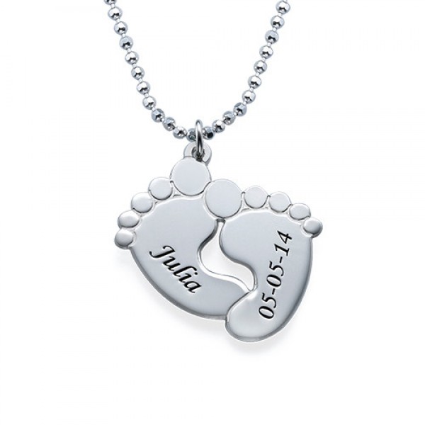 Engraved Baby Feet Necklace in Silver - The Handmade ™