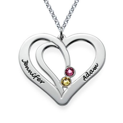 Engraved Couples Birthstone Necklace in Silver - The Handmade ™