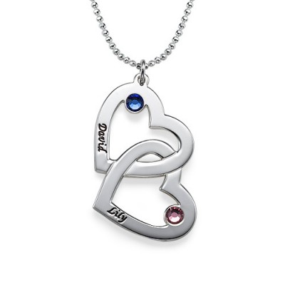 Engraved Heart Necklace with Birthstones - The Handmade ™