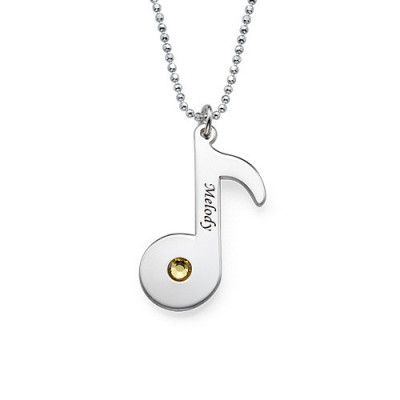 Engraved Music Note Necklace with Birthstone - The Handmade ™