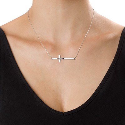 Engraved Silver Sideways Cross Necklace - The Handmade ™
