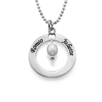 Engraved Classic Circle Necklace with Birthstones - The Handmade ™
