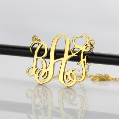 Initial Monogram Necklace With Heart Gold - The Handmade ™
