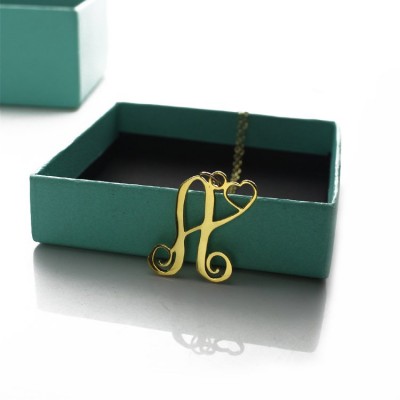 Single Letter Monogram With Heart Necklace In Gold - The Handmade ™