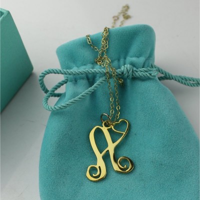 Single Letter Monogram With Heart Necklace In Gold - The Handmade ™