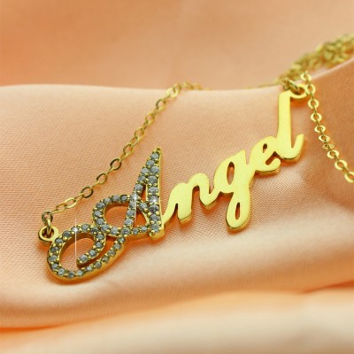 Gold Script Name Necklace-Initial Full Birthstone - The Handmade ™