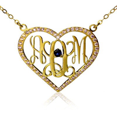 Birthstone Heart Monogram Necklace Gold - The Handmade ™