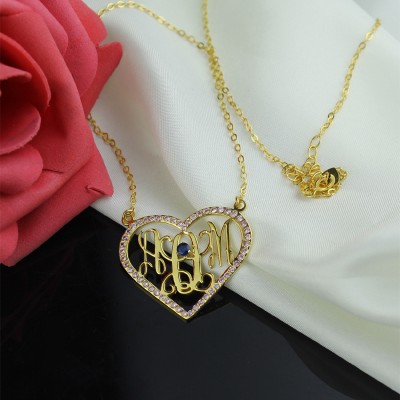 Birthstone Heart Monogram Necklace Gold - The Handmade ™