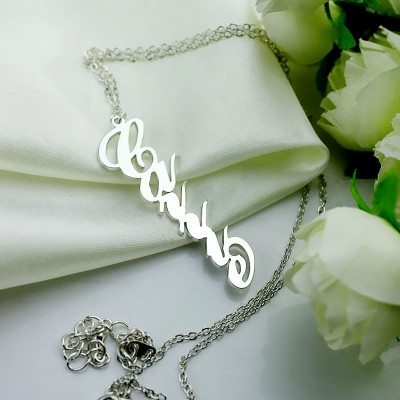 White Gold Vertical Carrie Style Name Necklace - The Handmade ™