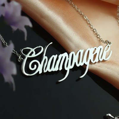White Gold Champagne Font Name Necklace - The Handmade ™
