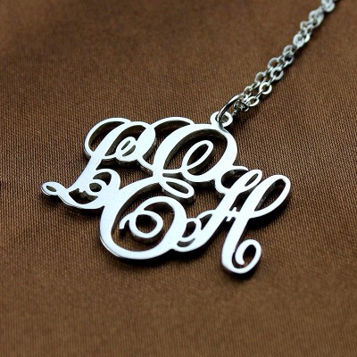 Vine Font Initial Monogram Necklace White Gold - The Handmade ™