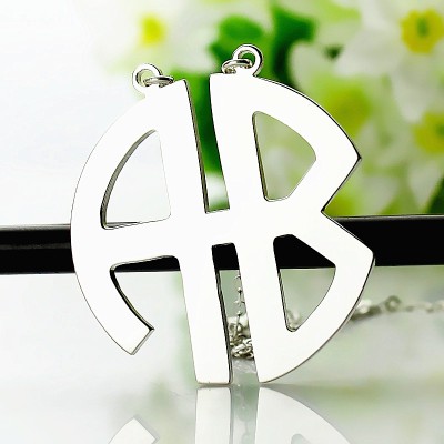 Two Initial Block Monogram Pendant Necklace White Gold - The Handmade ™