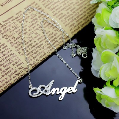Silver Script Name Necklace-Initial Full Birthstone - The Handmade ™