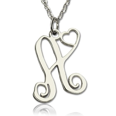 One Initial With Heart Monogram Necklace White Gold - The Handmade ™