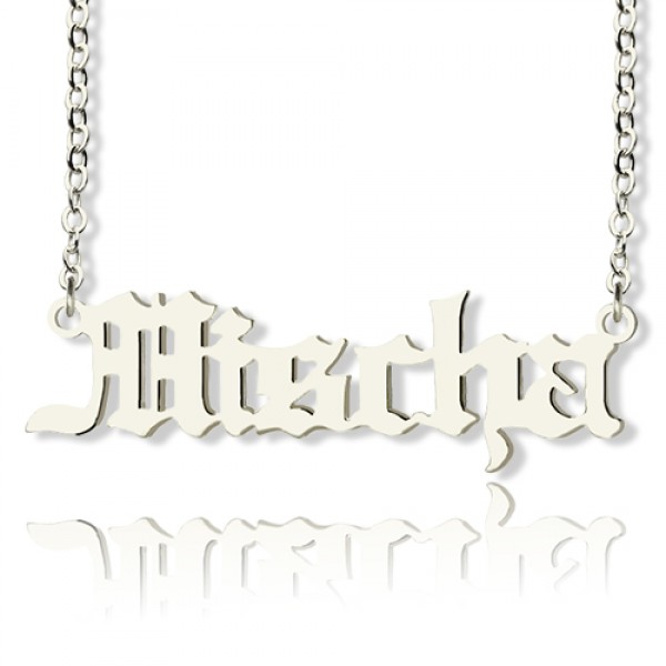 Mischa Barton Style Old English Font Name Necklace White Gold - The Handmade ™