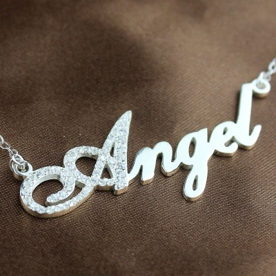 Silver Script Name Necklace-Initial Full Birthstone - The Handmade ™