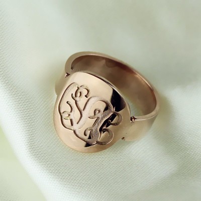 Engraved Script Rose Gold Monogrammed Ring - The Handmade ™