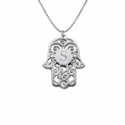 Silver Initial Hamsa Necklace - The Handmade ™