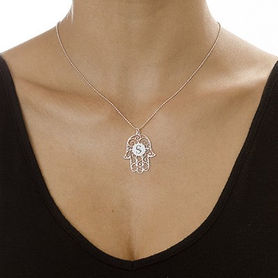 Silver Initial Hamsa Necklace - The Handmade ™