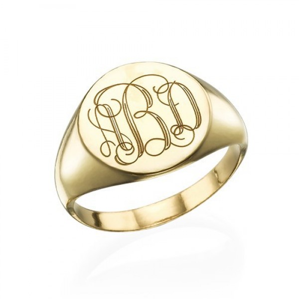 Signet Ring in Gold Plating with Engraved Monogram - The Handmade ™
