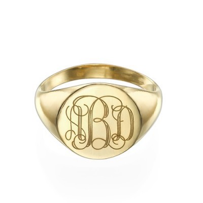 Signet Ring in Gold Plating with Engraved Monogram - The Handmade ™