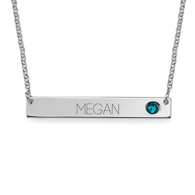 Silver Bar Necklace with Birthstone - The Handmade ™