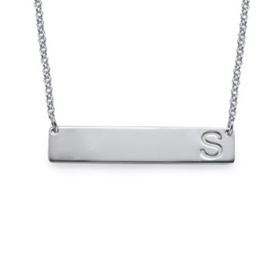 Silver Horizontal Initial Bar Necklace - The Handmade ™
