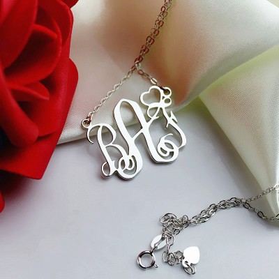 Initial Monogram Necklace With Heart Srerling Silver - The Handmade ™