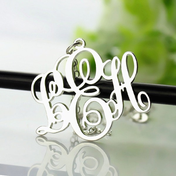 Vine Font Initial Monogram Necklace Silver - The Handmade ™