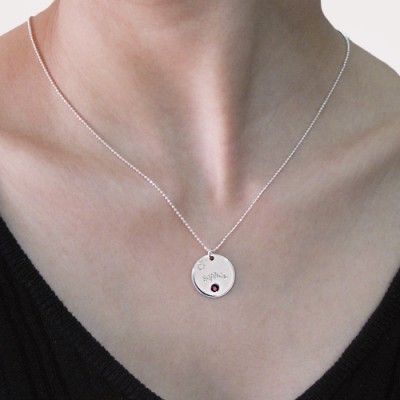 Silver Engraved Necklace with Birthstone - The Handmade ™