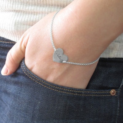 Silver Engraved Heart Couples Bracelet - The Handmade ™